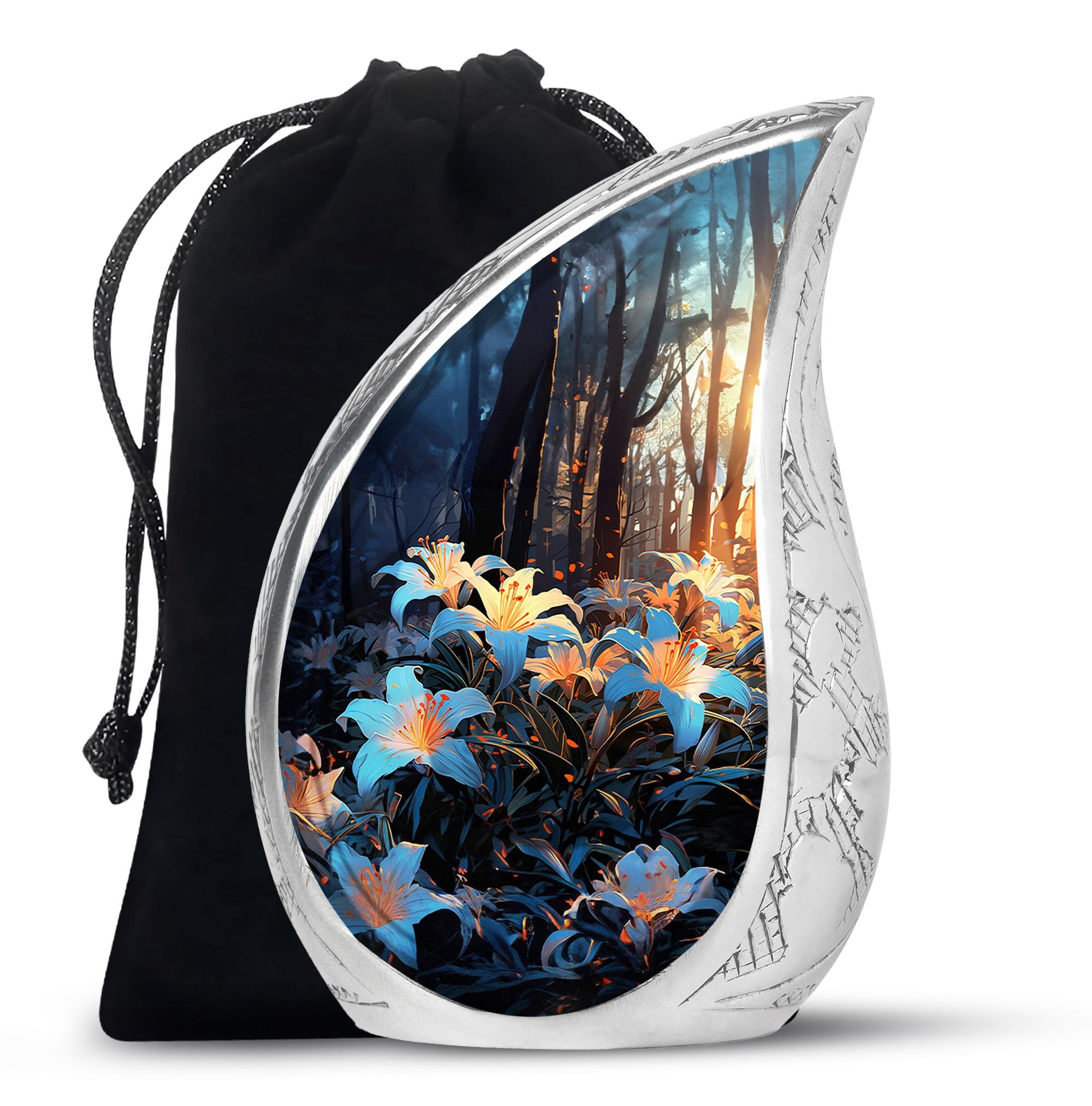 Floral Lily Memorial Urn - Cremation Urn For Human Ashes