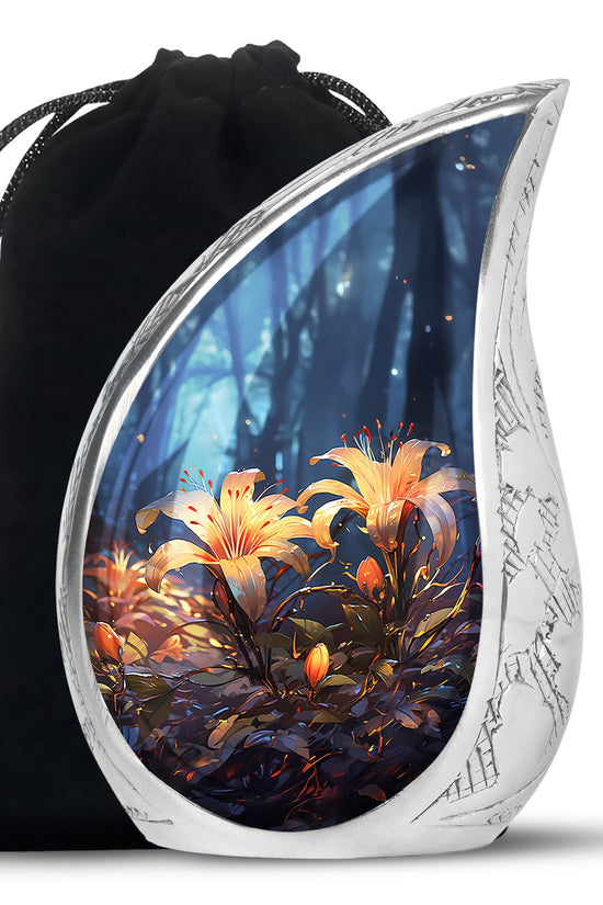 Lily Flower Large Urn For Ashes - Decorative Aluminium Memorial Urn
