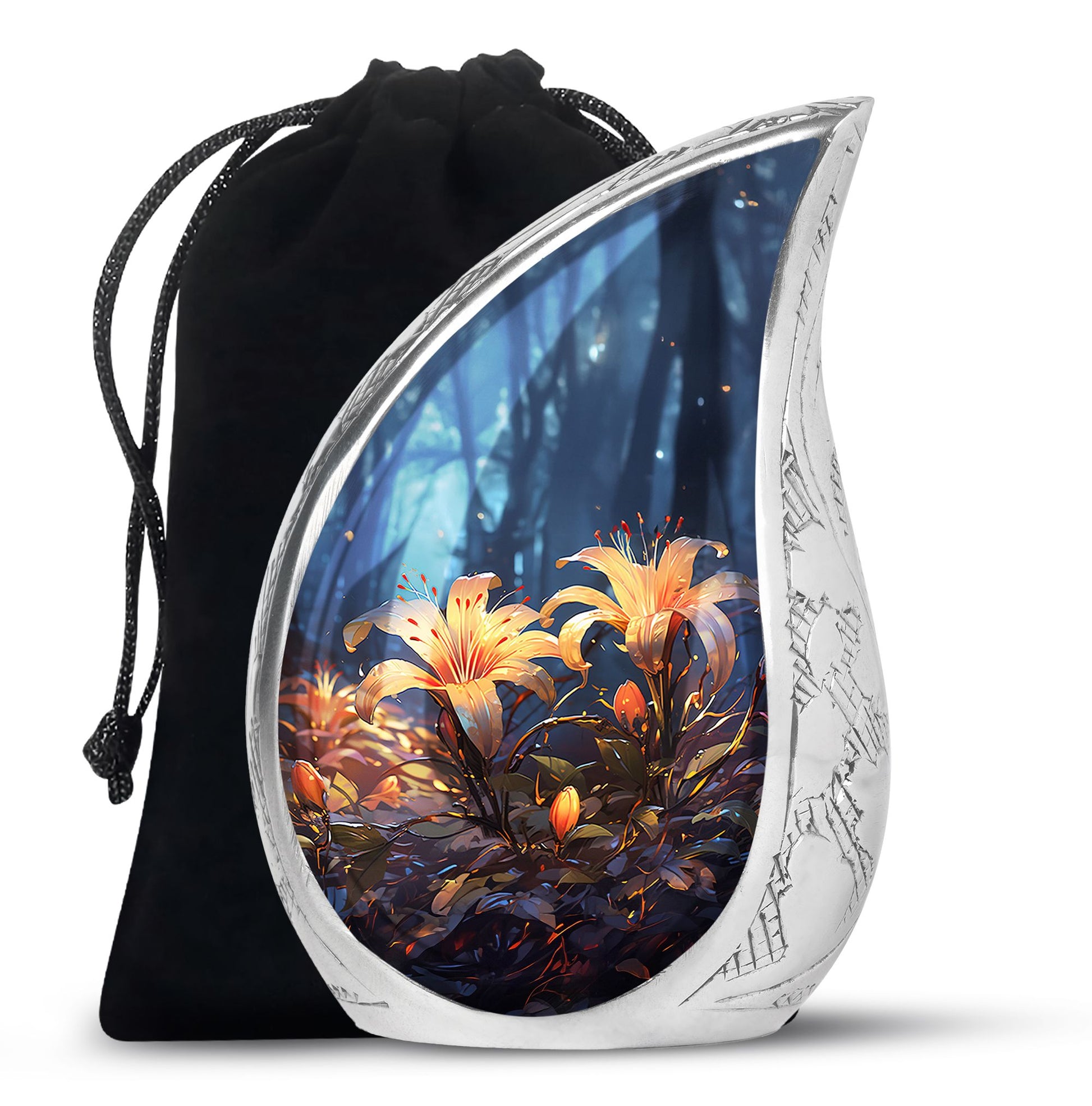 Lily Flower Large Urn For Ashes - Decorative Aluminium Memorial Urn