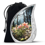 Pink Lily Aluminium Urn For Ashes - Large Floral Memorial Urn