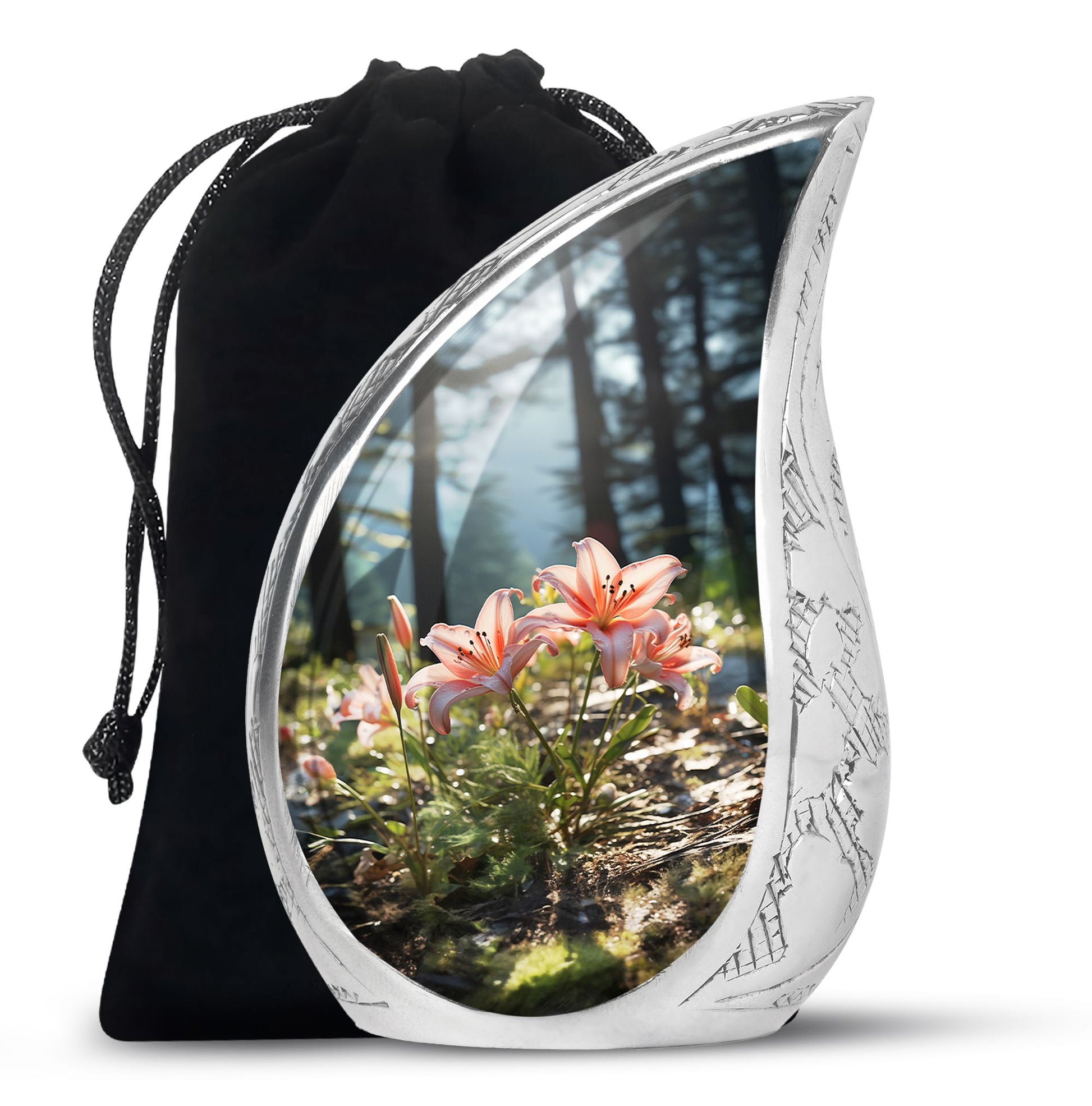 Pink Lily Aluminium Urn For Ashes - Large Floral Memorial Urn