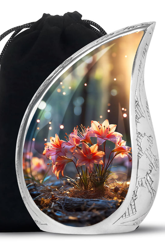 Pretty Lily Cremation Urn - Aluminium Funeral Urn For Loved Ones
