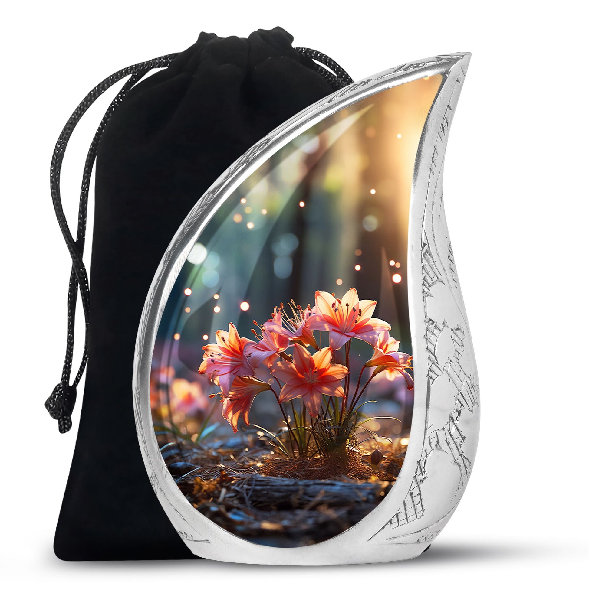 Pretty Lily Cremation Urn - Aluminium Funeral Urn For Loved Ones