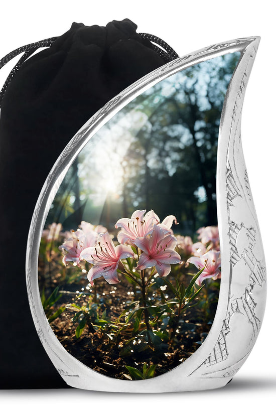 Pink Lily Funeral Urn For Ashes - Large Memorial Urn For Ashes