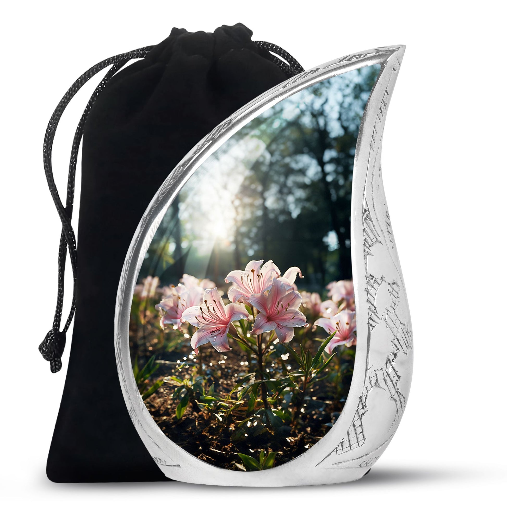 Pink Lily Funeral Urn For Ashes - Large Memorial Urn For Ashes