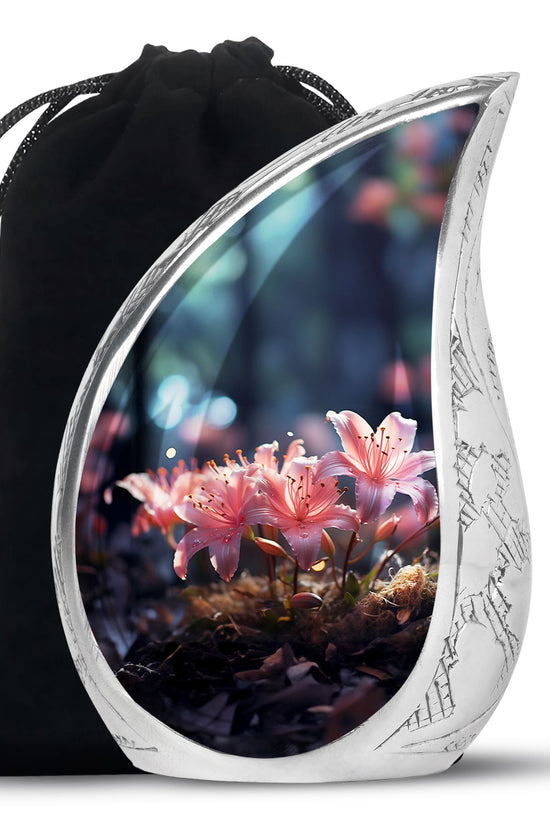 Soft Pink Lily Funeral Urn For Ashes - Decorative Adult Cremation Urn