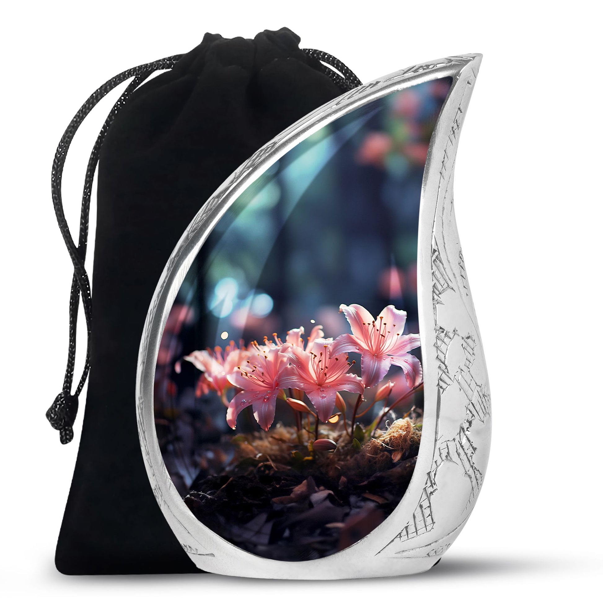 Soft Pink Lily Funeral Urn For Ashes - Decorative Adult Cremation Urn