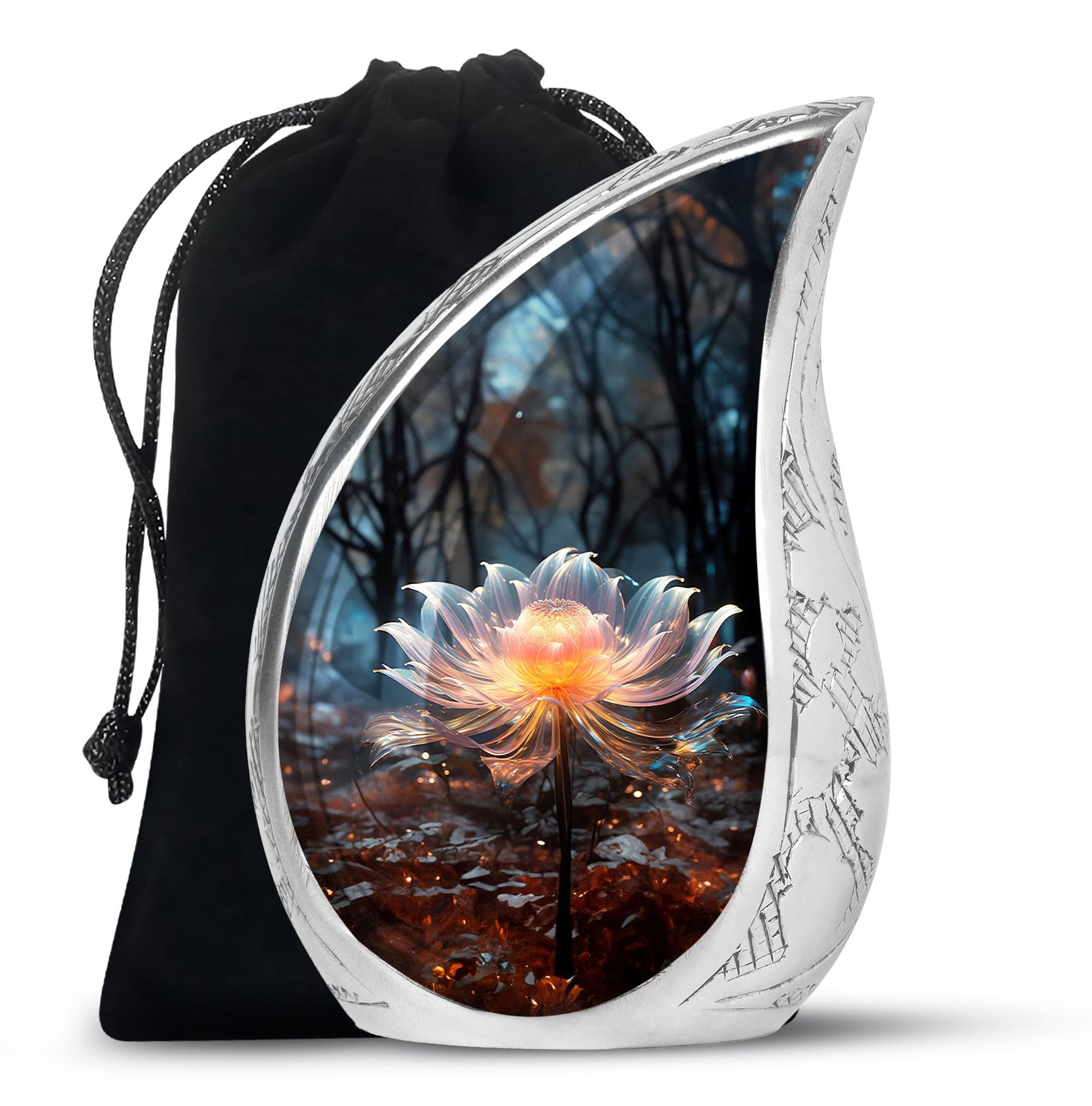 Lily Forest Theme Cremation Urn - Aluminium Funeral Urn For Loved Ones