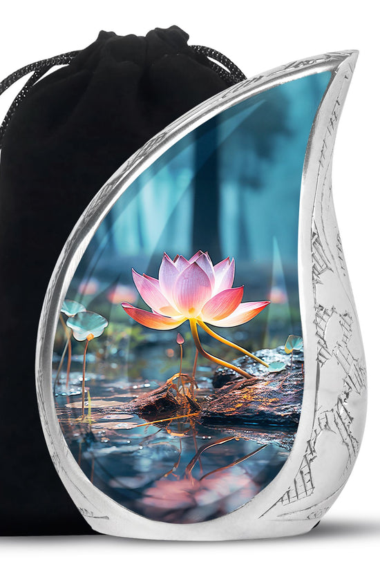Lotus Flower Theme Cremation Urn - Aluminum Urn For Adult Ashes