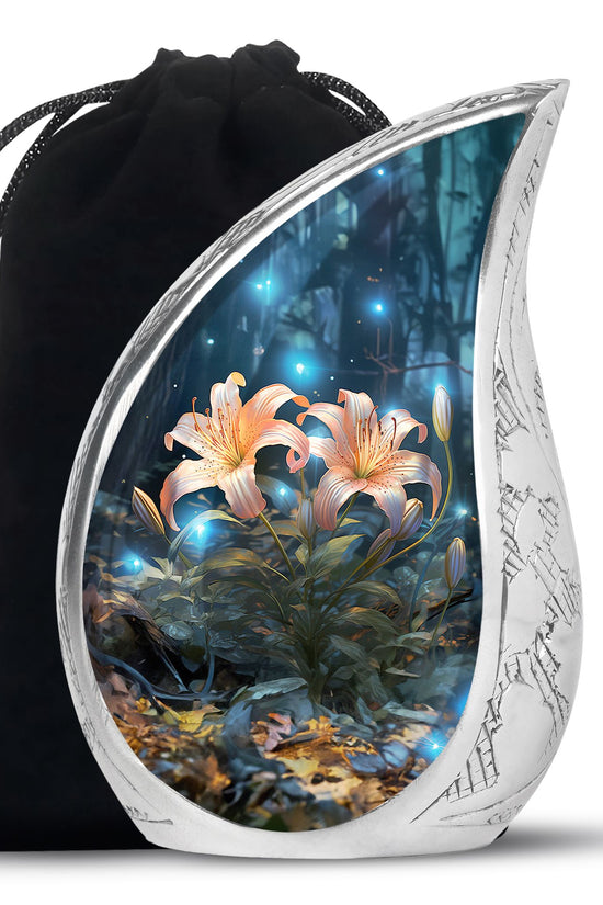 Orange Lily Cremation Urn - Floral Theme Funeral Urn For Loved Ones