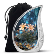 Orange Lily Cremation Urn - Floral Theme Funeral Urn For Loved Ones