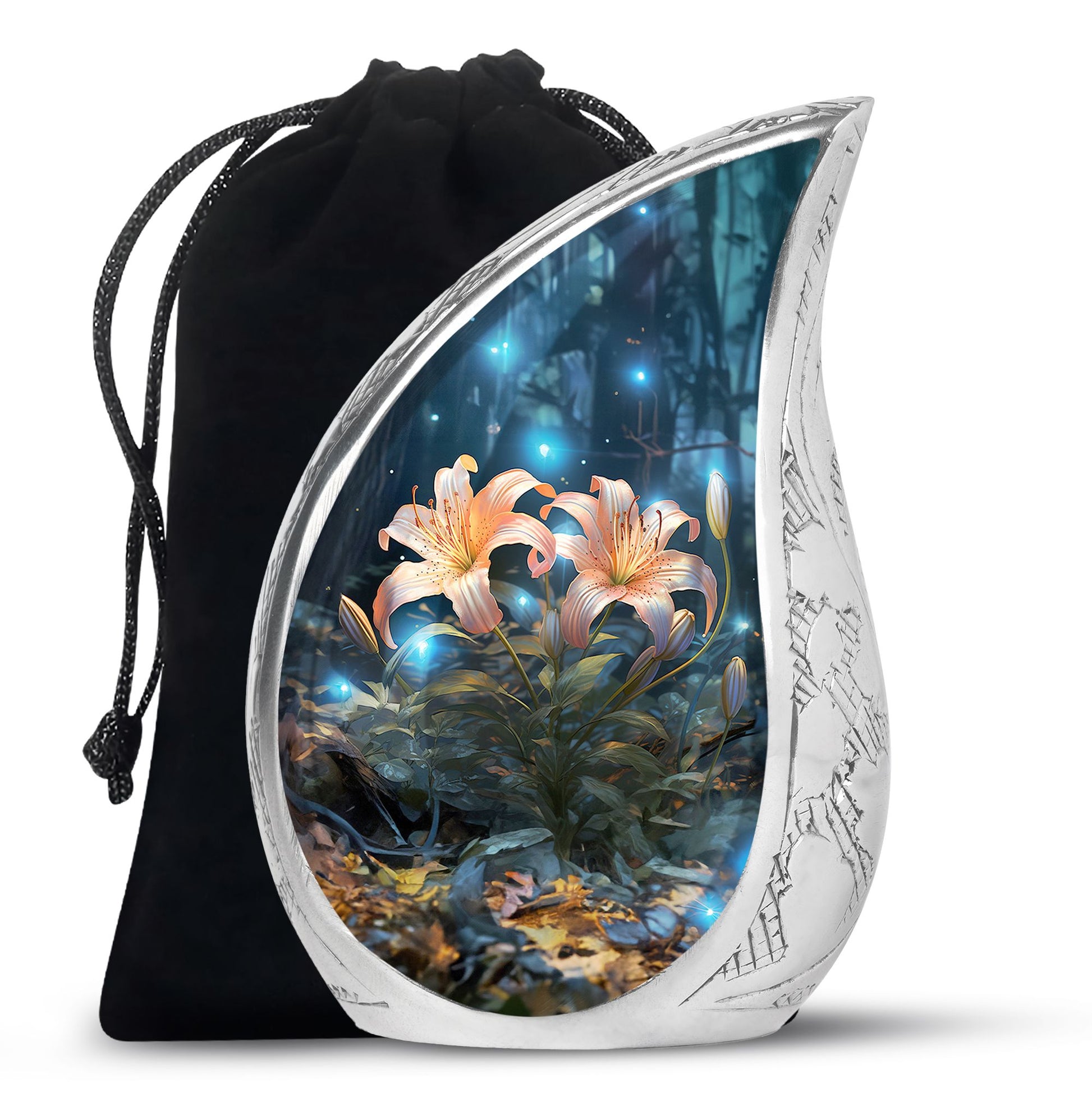 Orange Lily Cremation Urn - Floral Theme Funeral Urn For Loved Ones