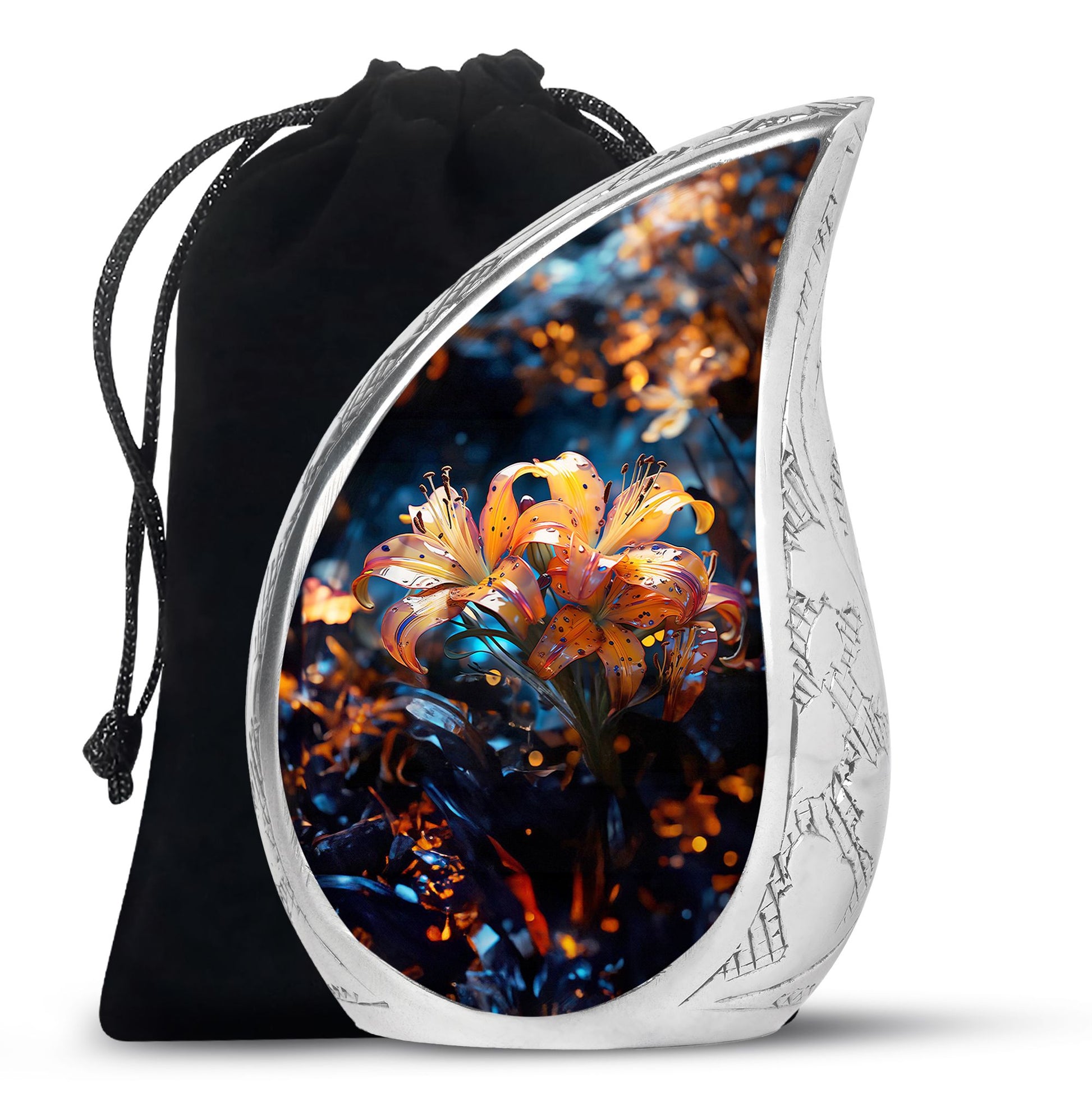 Tiger Lily Cremation Urn - Elegant Floral Memorial Urn For Human Ashes