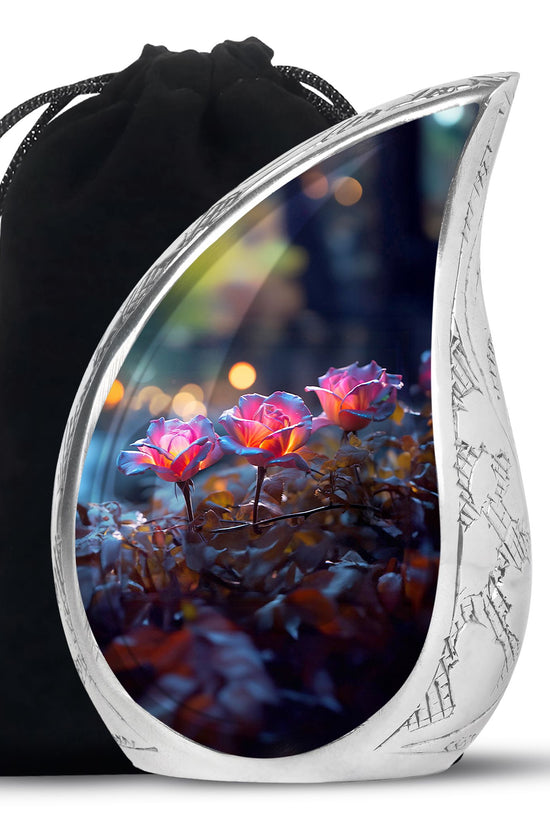 Elegant Triple Rose Funeral Urn - Decorative Floral Ashes Urn For Ashes