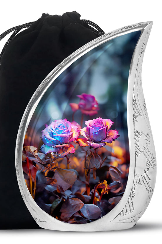 Midnight Rose Funeral Urn - Unique Flower Theme Memorial Urn For Ashes