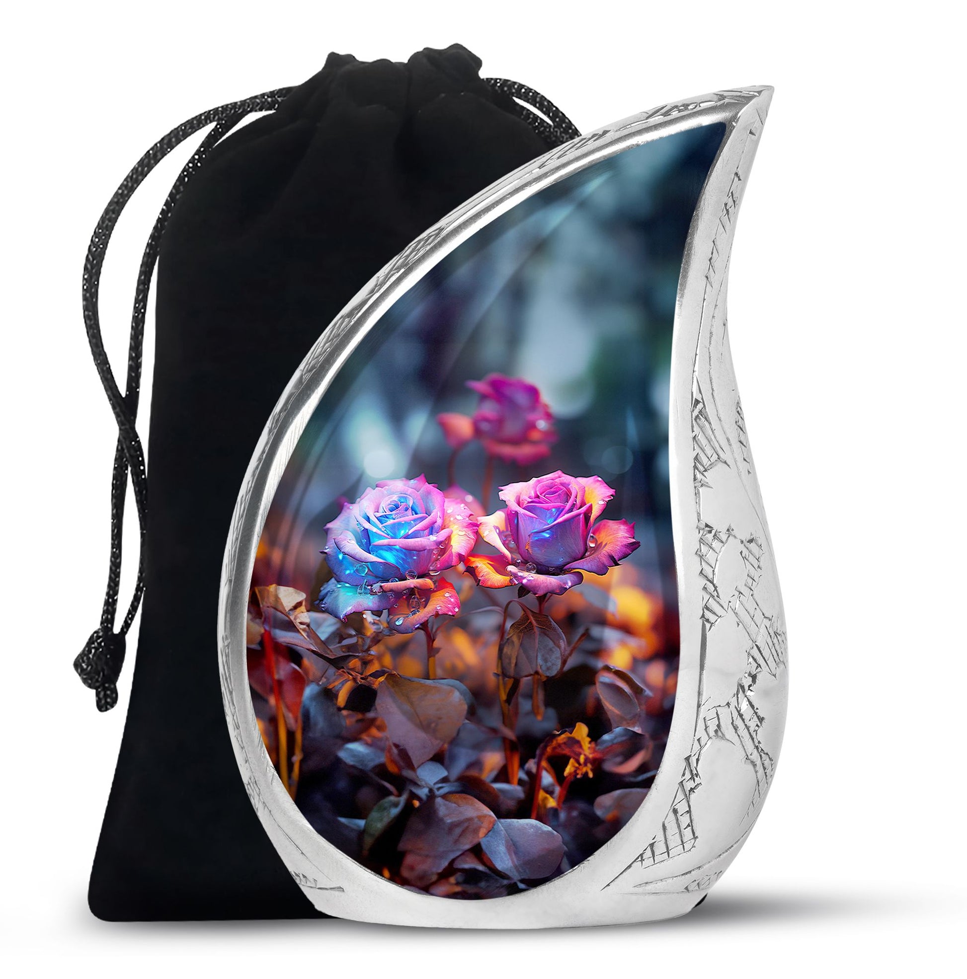 Midnight Rose Funeral Urn - Unique Flower Theme Memorial Urn For Ashes