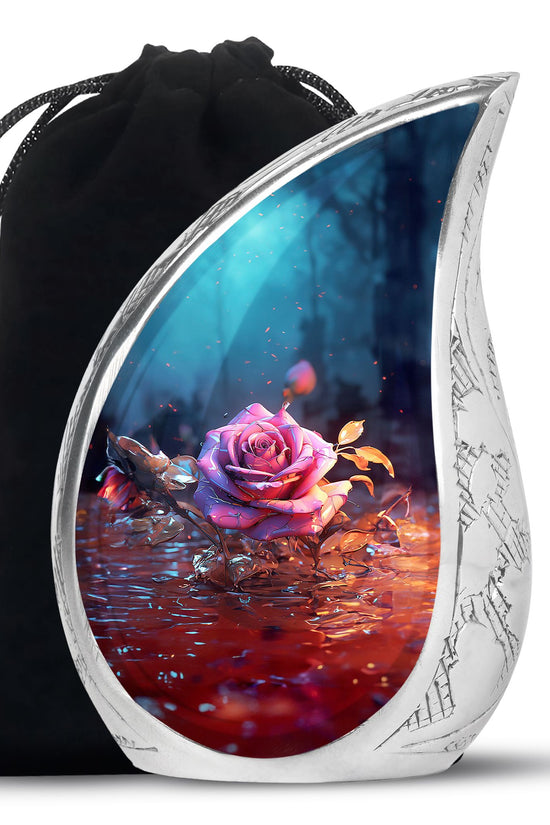 Rose Theme Memorial Urn - Aluminium Cremation Urn For Ashes