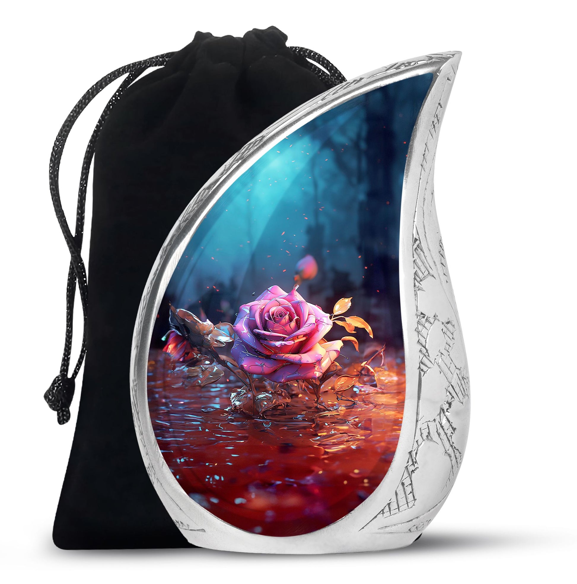 Rose Theme Memorial Urn - Aluminium Cremation Urn For Ashes