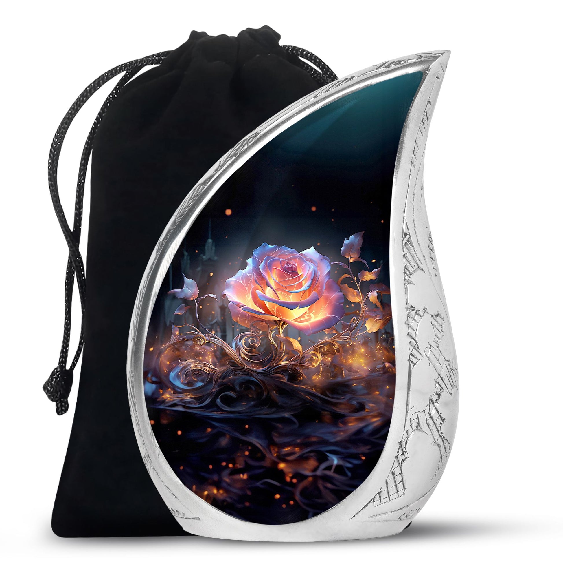 Glowing Rose Cremation Urn - Fantasy Memorial Urn For Ashes