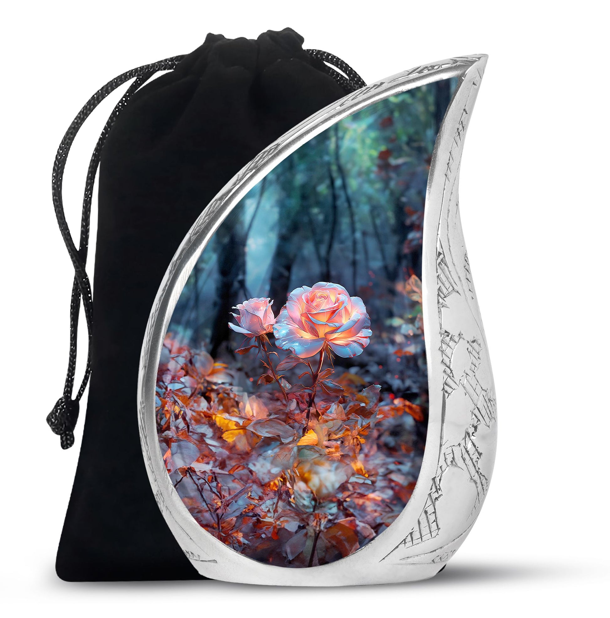 White Rose Theme Funeral Urn - Aluminium Memorial Urn For Loved Ones