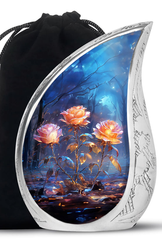 Beautiful White Rose Memorial Urn - Large Funeral Urn For Ashes
