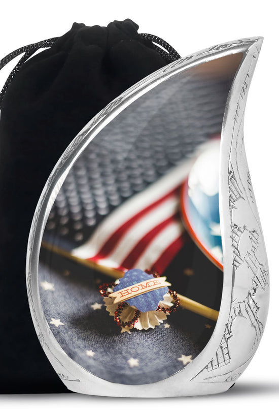 US Flag Theme Memorial Urn - Large Cremation Urn For Human Ashes