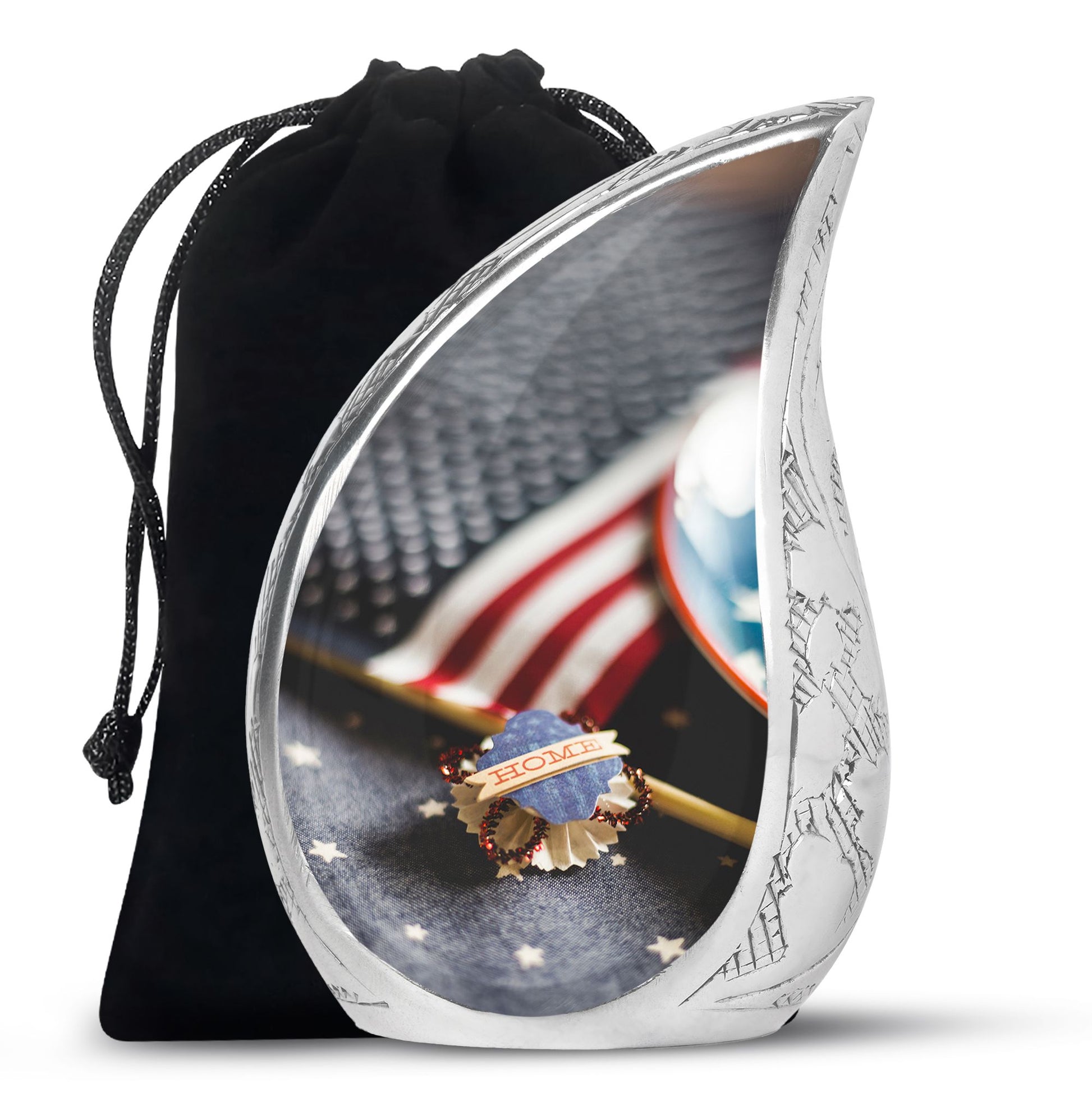 US Flag Theme Memorial Urn - Large Cremation Urn For Human Ashes