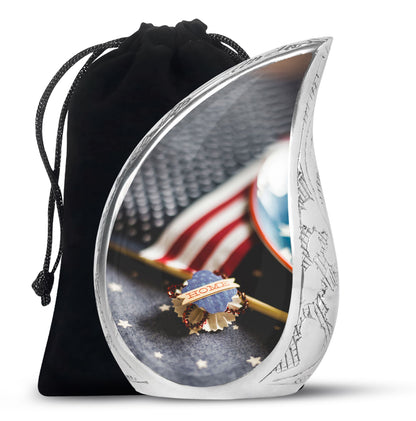 US Flag Theme Memorial Urn - Large Cremation Urn For Human Ashes