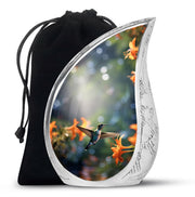 Floral Hummingbird Memorial Urn - Aluminium Cremation Urn For Adult Ashes