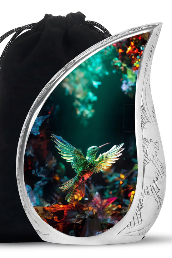 Green Crystal Hummingbird Funeral Urn - Artistic Memorial Urn For Male & Female
