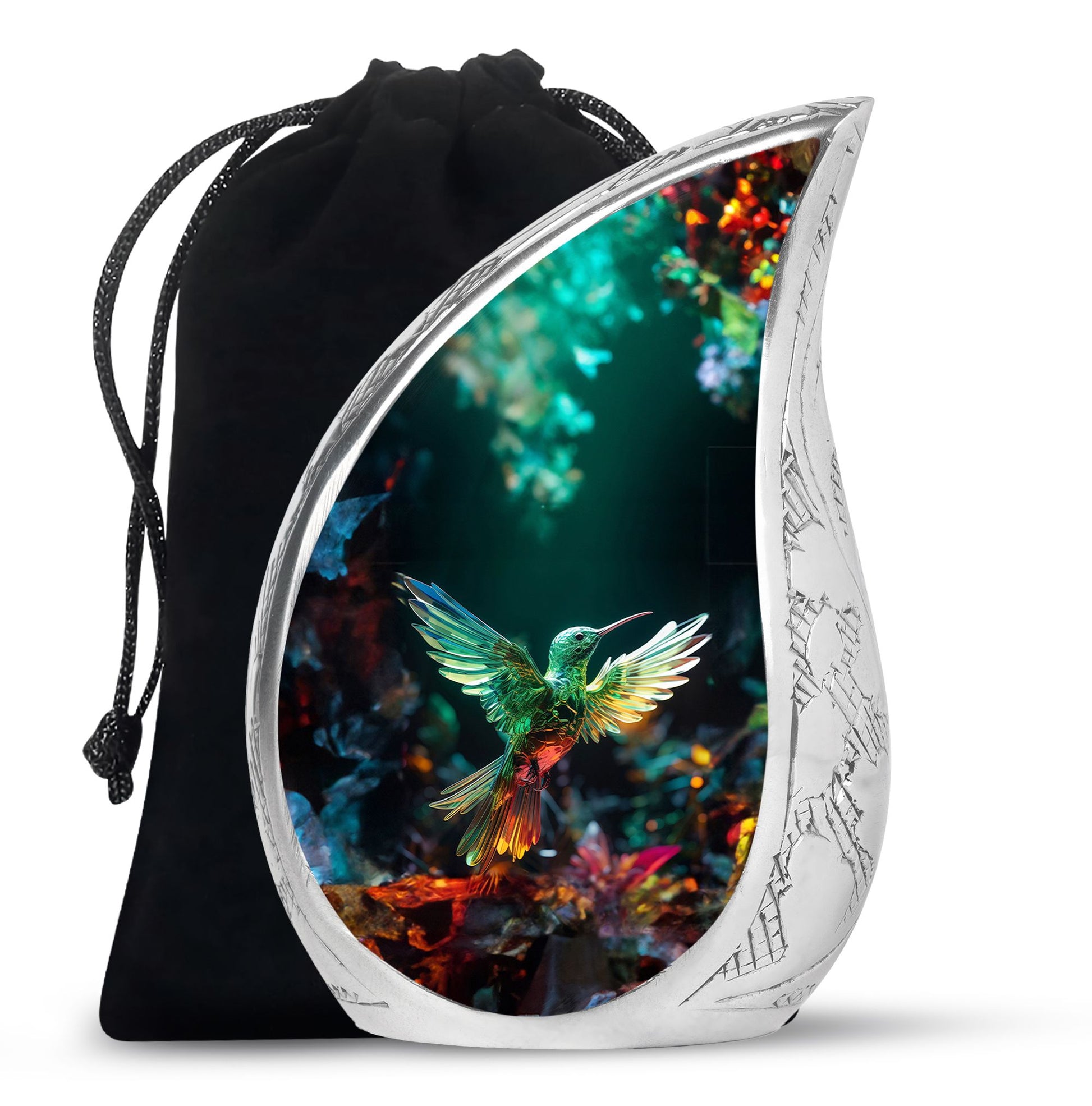 Green Crystal Hummingbird Funeral Urn - Artistic Memorial Urn For Male & Female