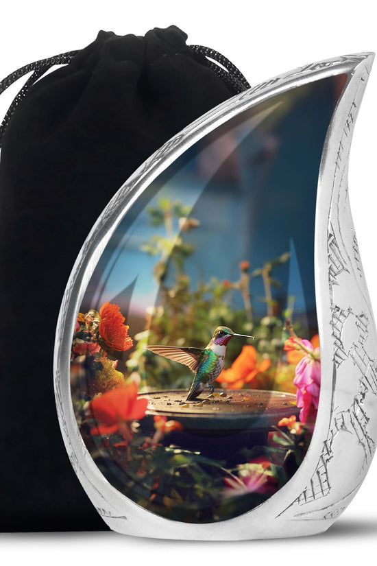 Elegant Hummingbird Memorial Urn - Aluminium Cremation Urn For Human Ashes