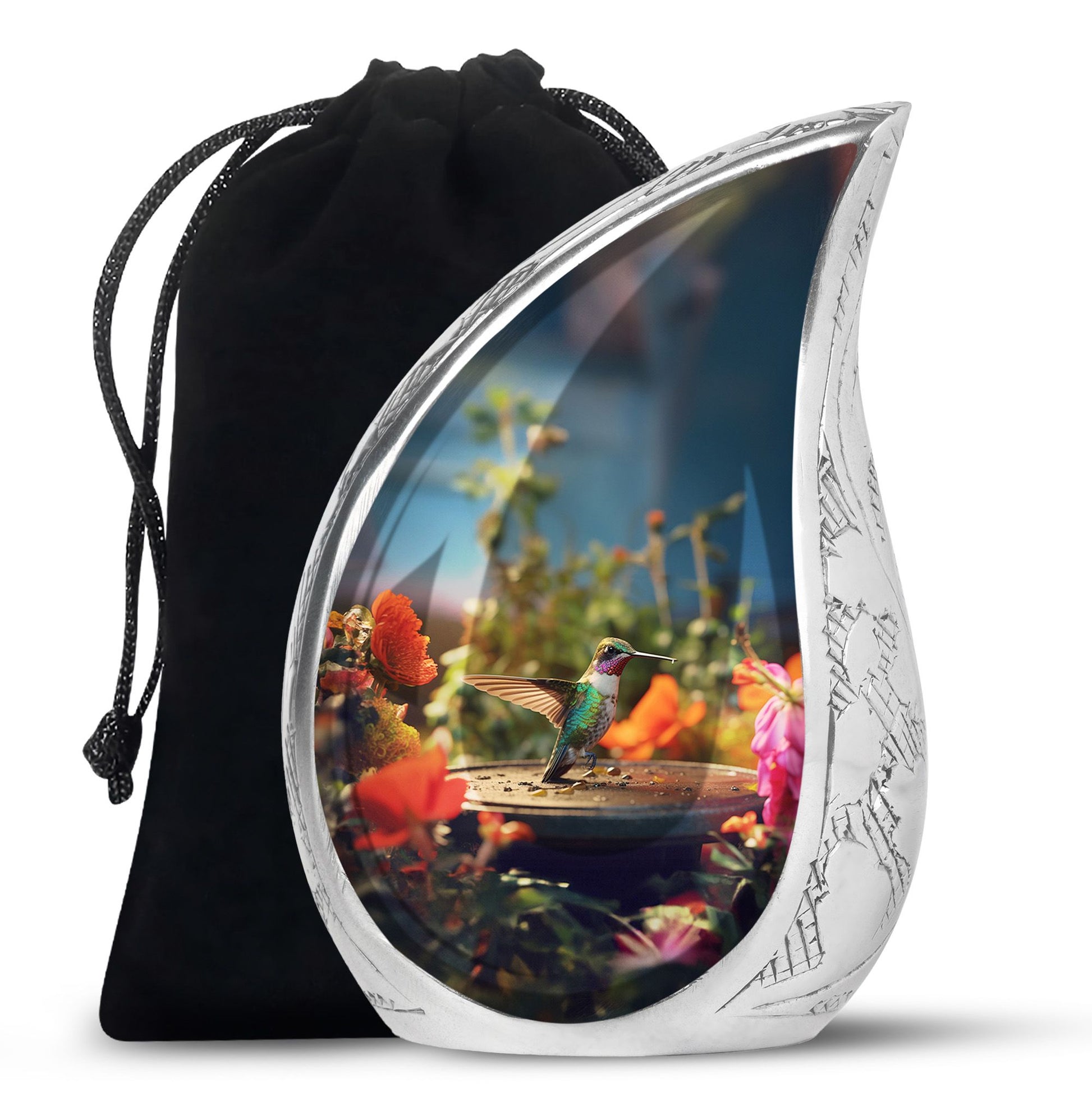 Elegant Hummingbird Memorial Urn - Aluminium Cremation Urn For Human Ashes