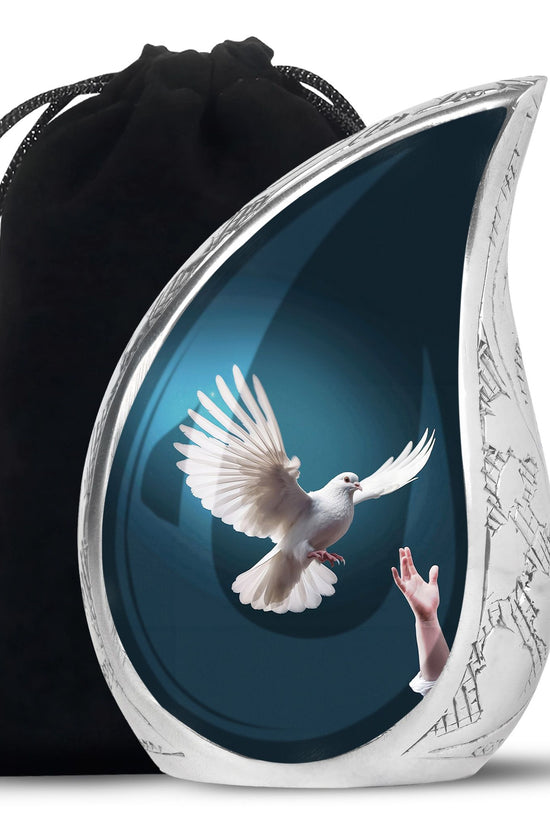 Dove Bird Beautiful Funeral Urn - Blue Aluminium Urn For Human Ashes