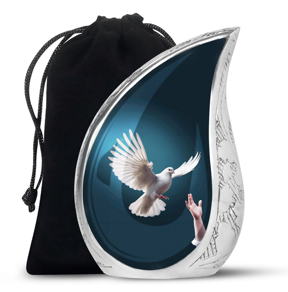 Dove Bird Beautiful Funeral Urn - Blue Aluminium Urn For Human Ashes