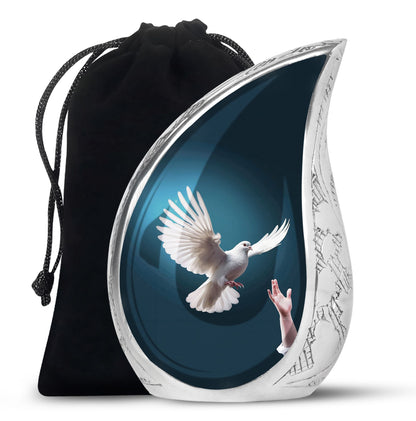 Dove Bird Beautiful Funeral Urn - Blue Aluminium Urn For Human Ashes
