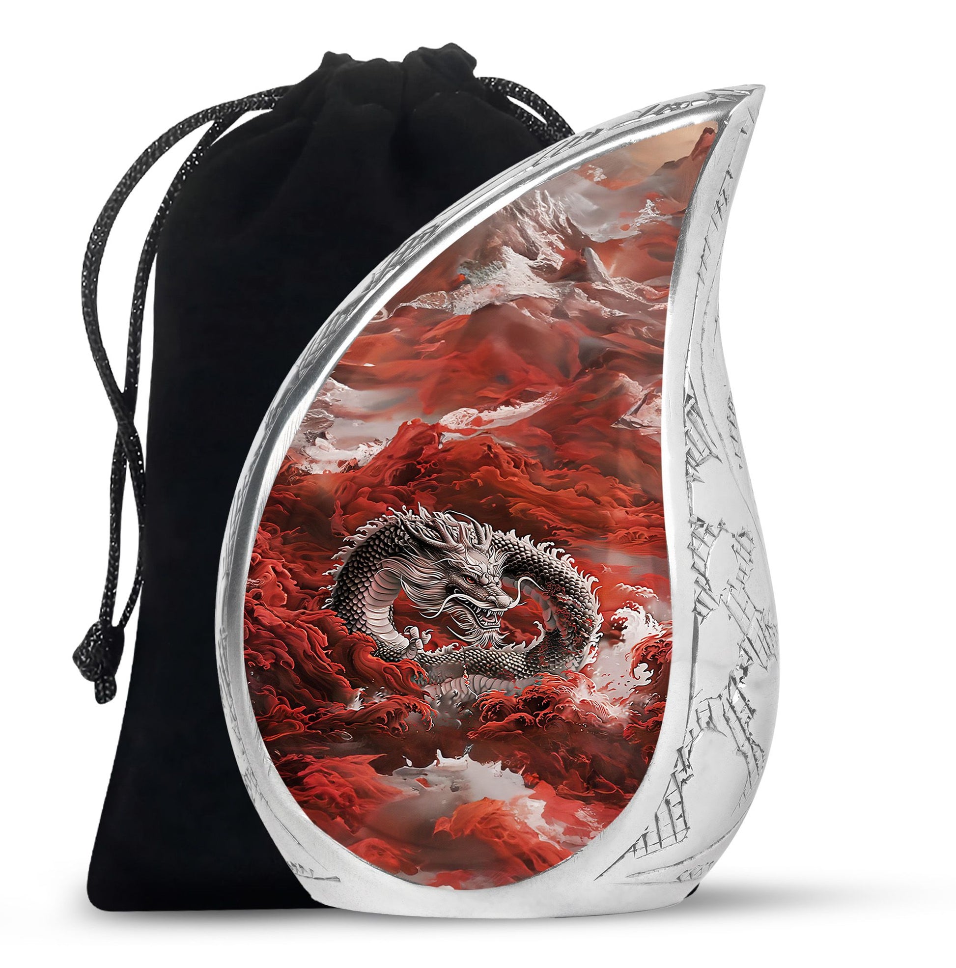 Japanese Dragon Memorial Urn - Aluminium Large Urn For Adult Ashes
