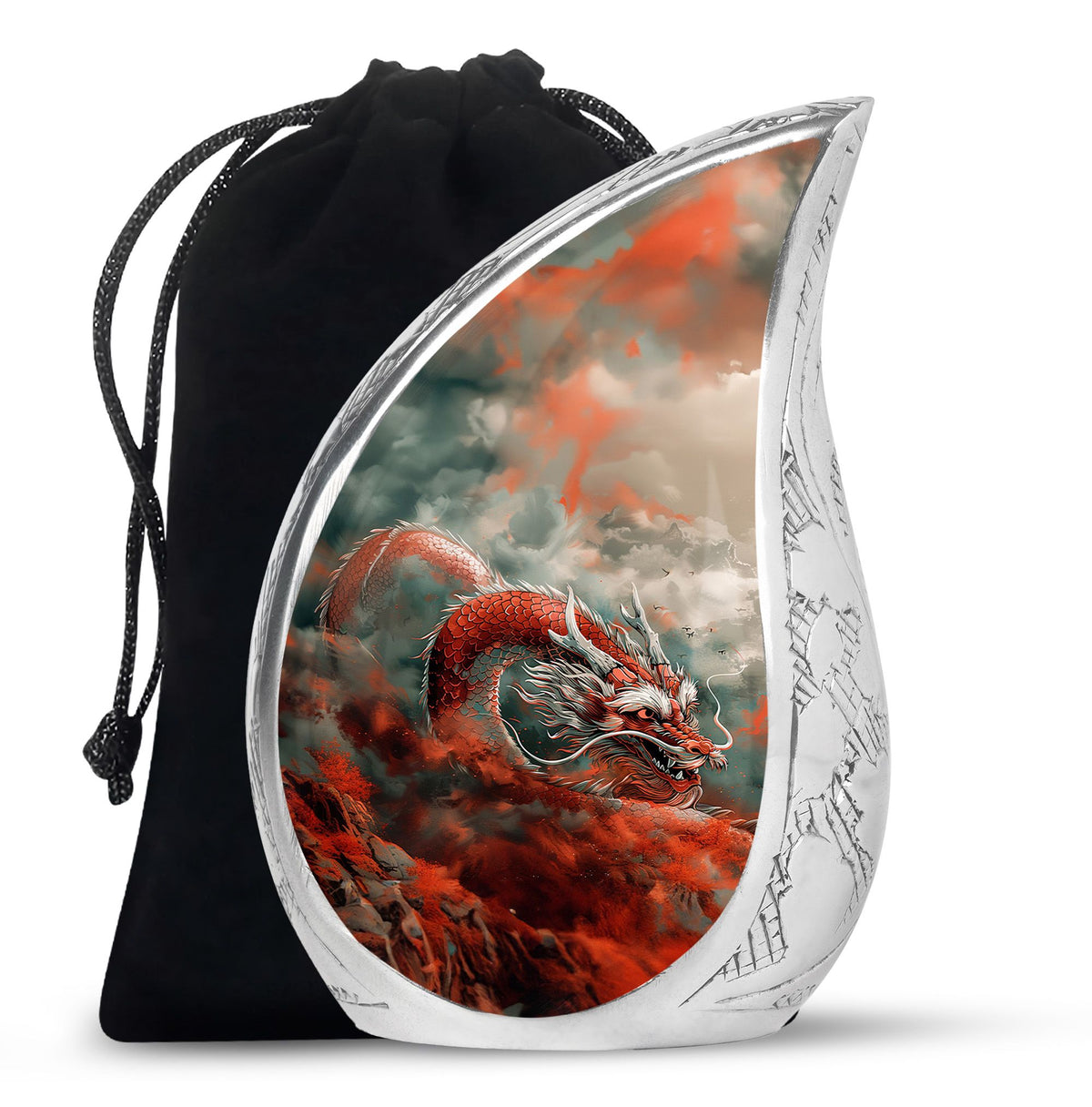 Midnight Dragon Moon Cremation Urn - Black Aluminium Urn For Adult Ashes
