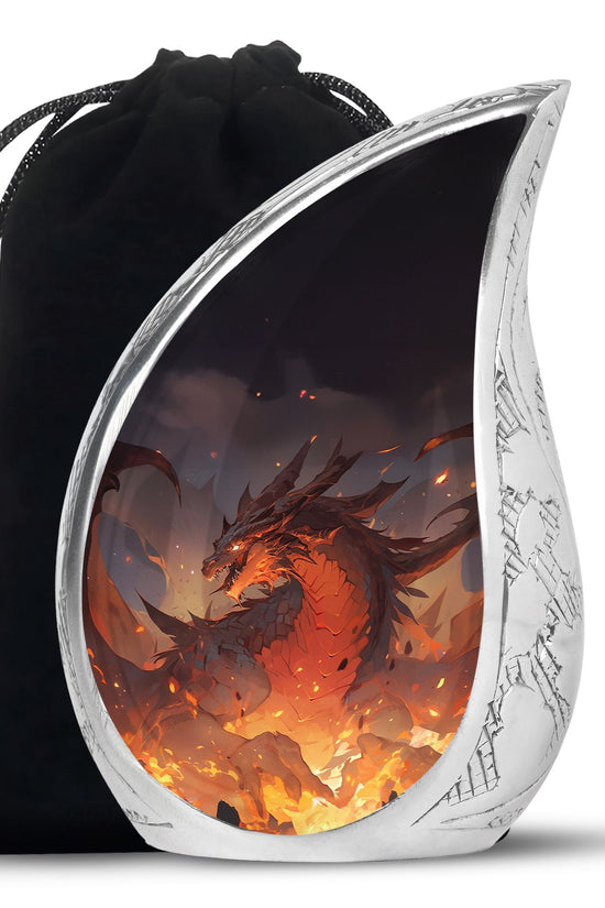 Mystic Fire Dragon Funeral Urn For Ashes - Red And Gold Burial Urn