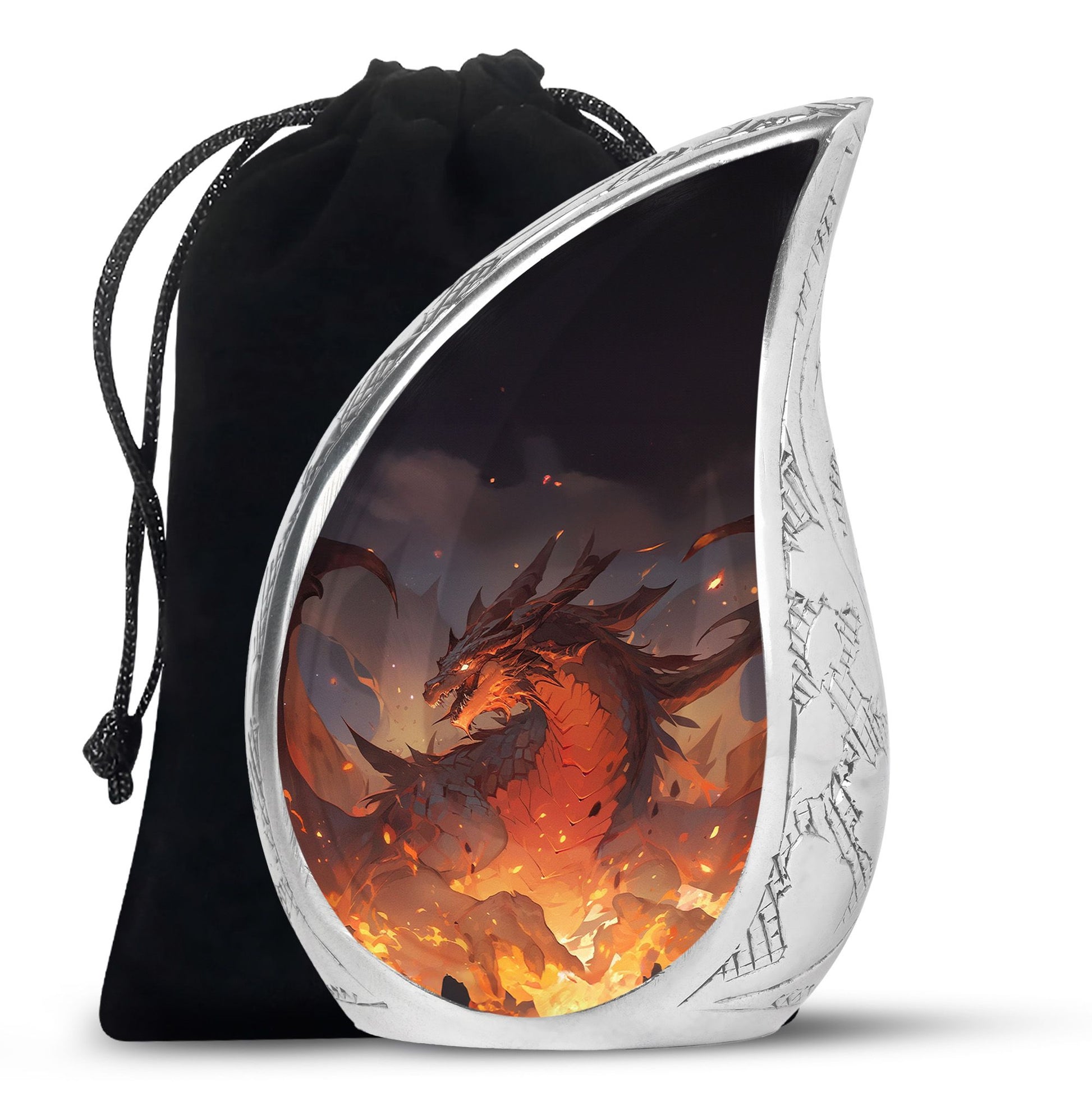 Mystic Fire Dragon Funeral Urn For Ashes - Red And Gold Burial Urn
