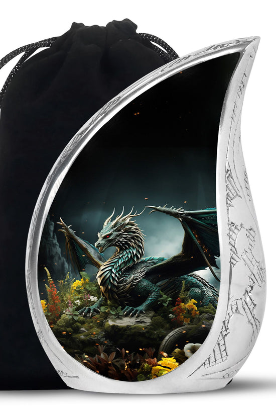 Black Dragon Theme Funeral Urn - Black Aluminium Cremation Urn For Loved Ones
