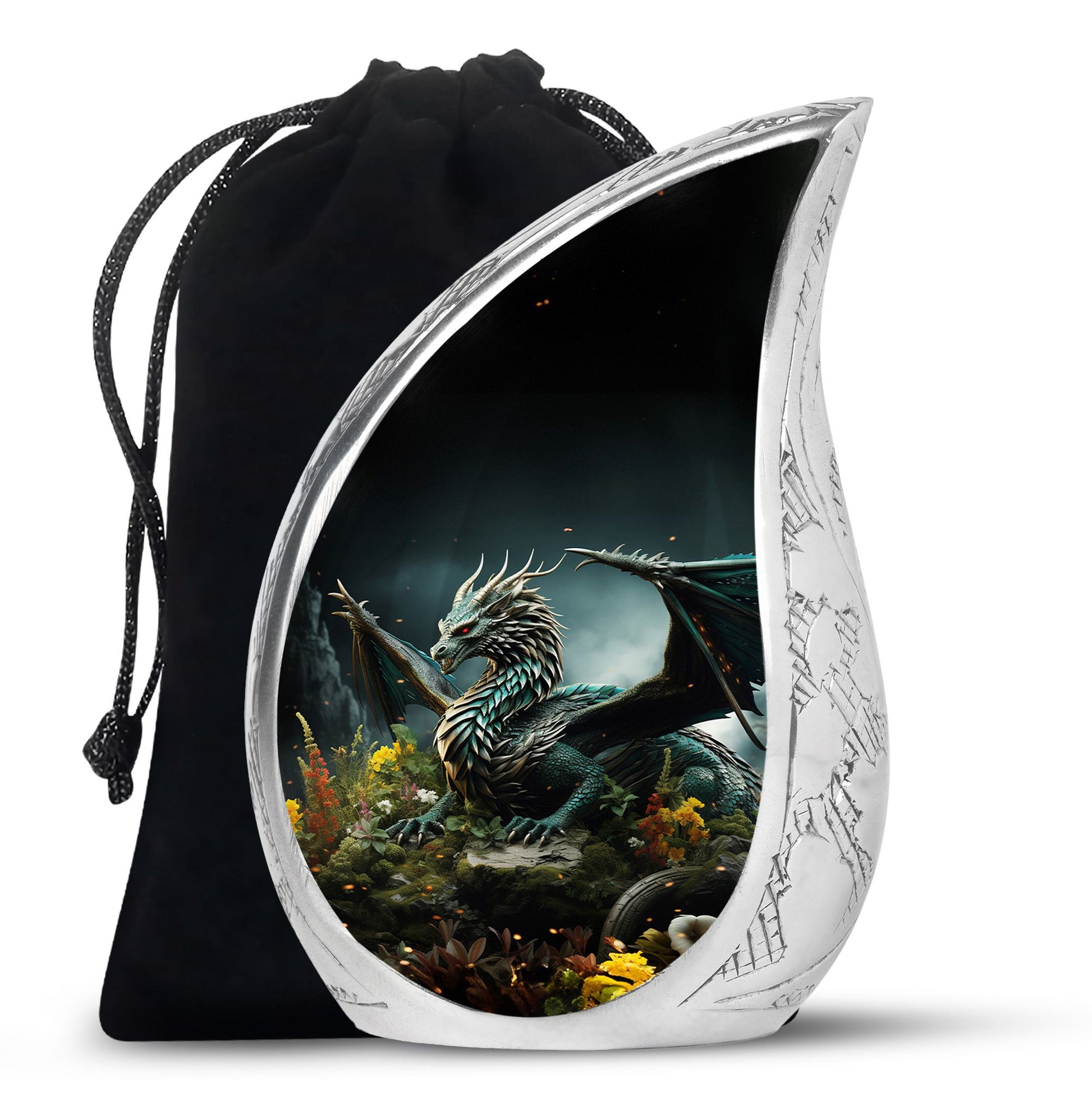 Black Dragon Theme Funeral Urn - Black Aluminium Cremation Urn For Loved Ones