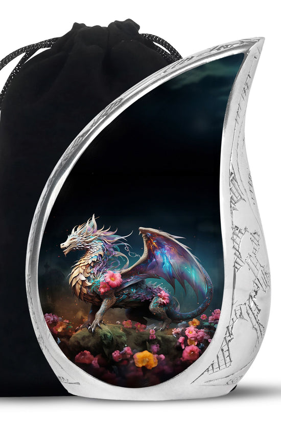 Dragon Warrior Theme Funeral Urn - Scenic Aluminium Memorial Urn For Ashes