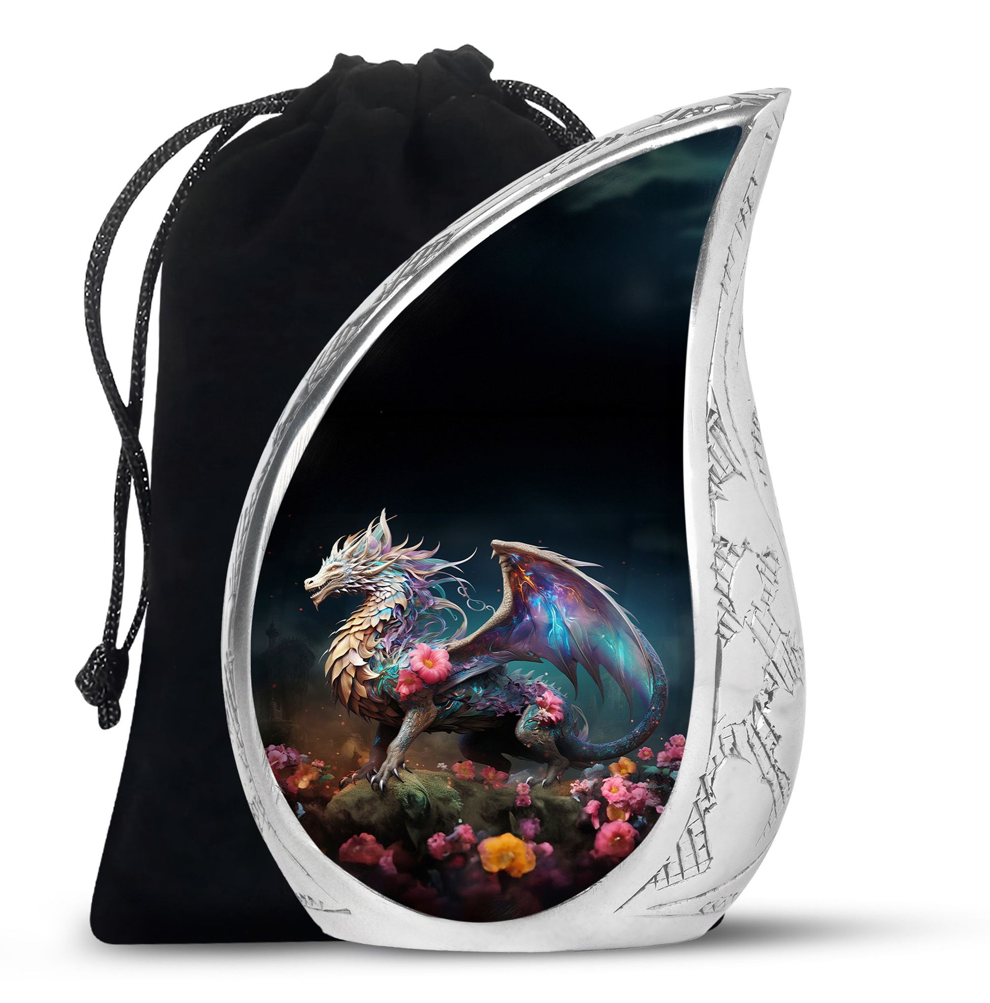 Dragon Warrior Theme Funeral Urn - Scenic Aluminium Memorial Urn For Ashes