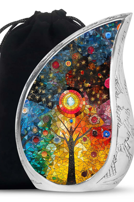 Colourful Artistic Tree Cremation Urn - Large Funeral Urn For Ashes