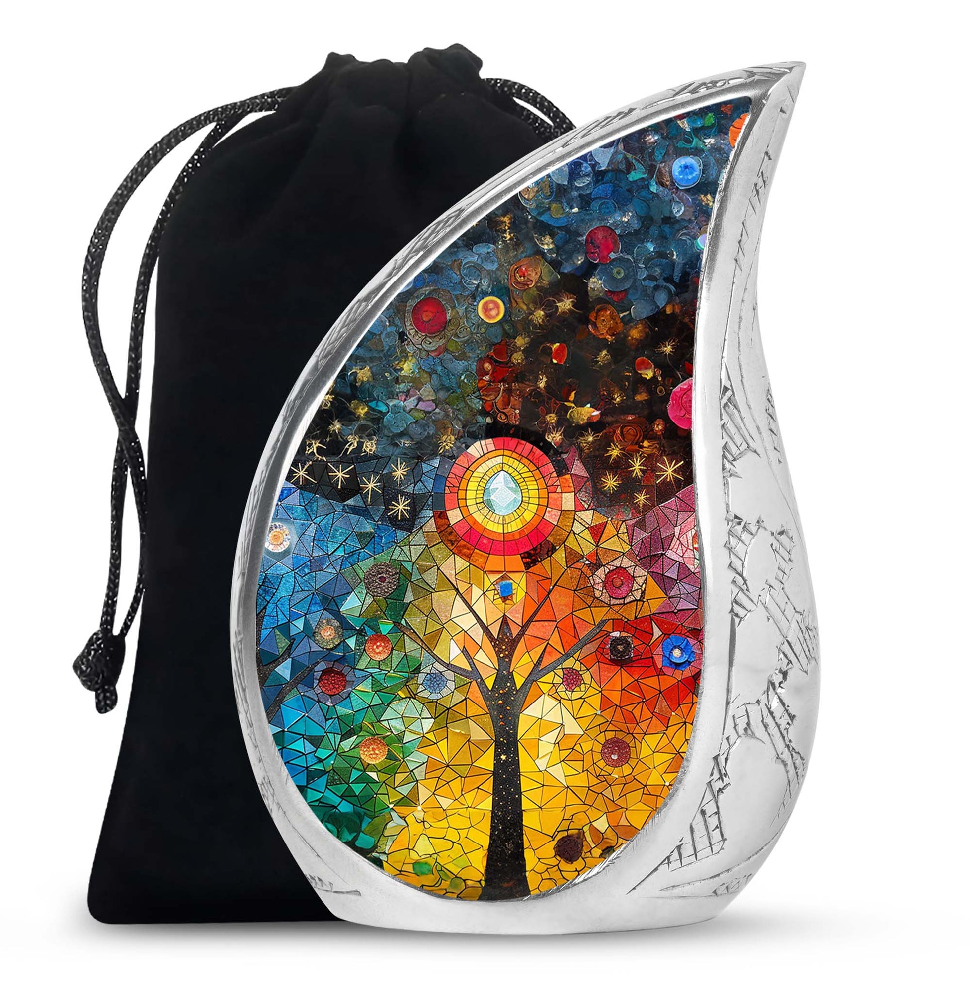 Colourful Artistic Tree Cremation Urn - Large Funeral Urn For Ashes
