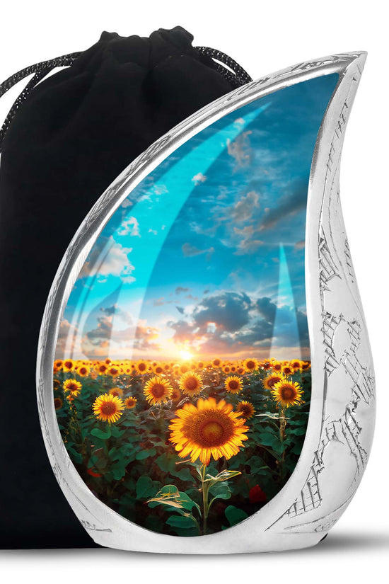 Sunset Sunflower Cremation Urn - Golden Memorial Urn For Ashes