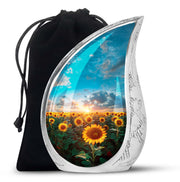 Sunset Sunflower Cremation Urn - Golden Memorial Urn For Ashes