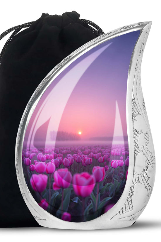 Sunset Pink Tulip Funeral Urn - Elegant Cremation Urn For Human Ashes