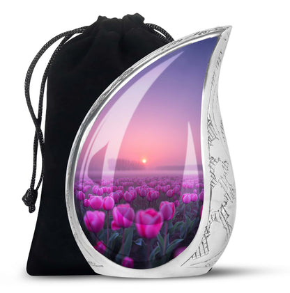 Sunset Pink Tulip Funeral Urn - Elegant Cremation Urn For Human Ashes